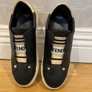 Fendi rockoko leather slip on skate sneakers